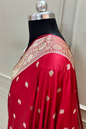 Red Mario Patti Katan Silk Banarasi Saree