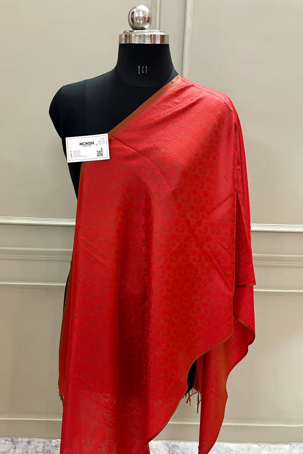 Red Resham Zari Silk Banarasi Stole