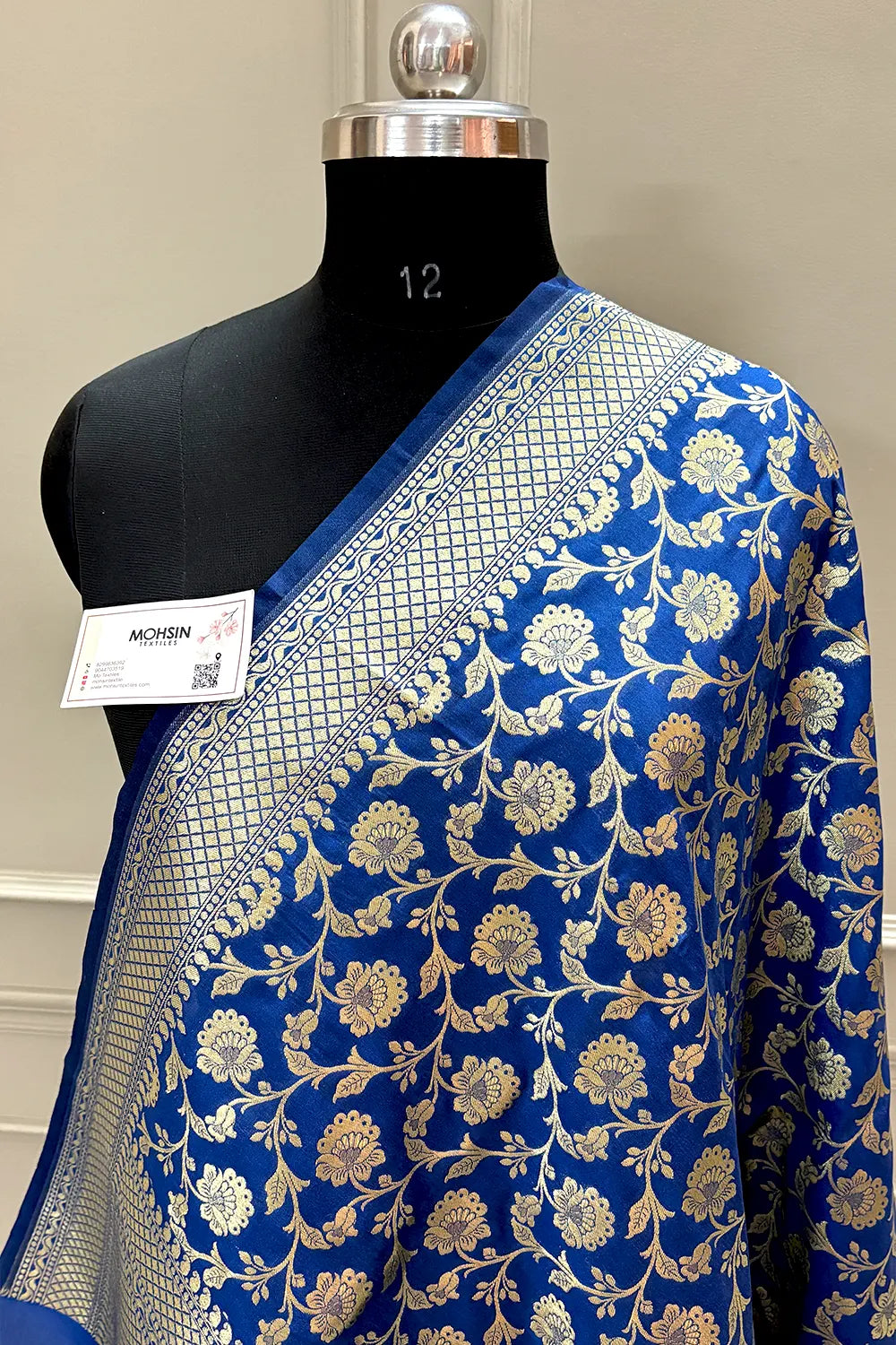 Royal Blue Golden Zari Katan Silk Banarasi Dupatta