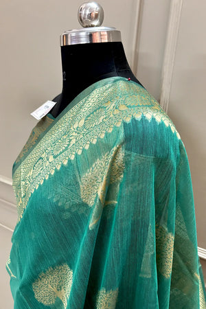 Sea Green Resham Zari Cotton Silk Banarasi Saree