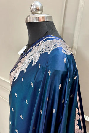 Teal Deepak Buti Katan Silk Banarasi Saree