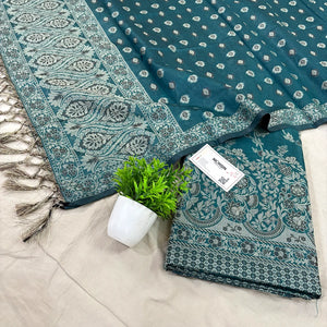 Teal Resham Zari Cotton Silk Banarasi Suit