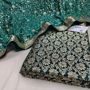 Teal Golden Zari Kimkhab Silk Banarasi Gharara