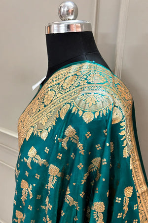 Teal Victory Katan Silk Banarasi Saree