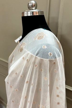 White Golden Zari Raw Mango Banarasi Saree