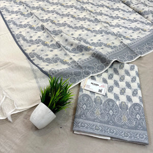 White Resham Zari Banarasi Silk Suit