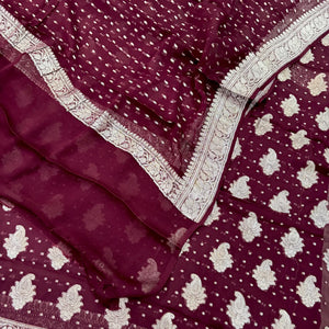 Wine Golden Zari Georgette Silk Banarasi Suit