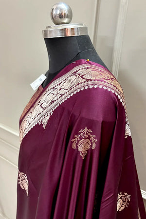 Wine Kohinoor Buti Katan Silk Banarasi Saree