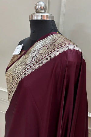 Wine Plain Golden Zari Katan Silk Banarasi Saree
