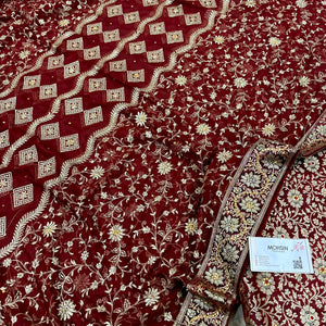 Wine Stone Work Kimkhab Silk Banarasi Gharara