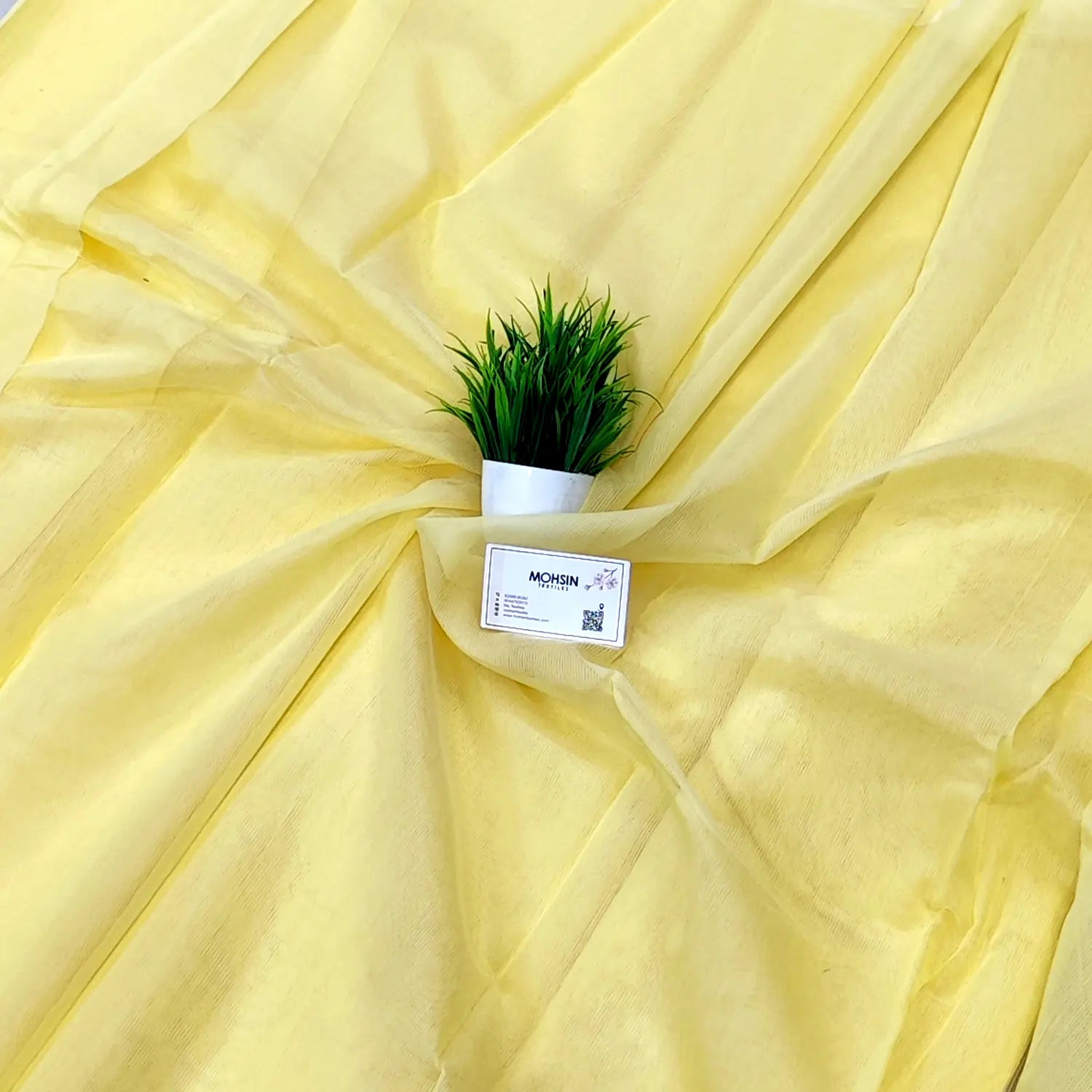 Yellow Plain Net Chanderi Silk Banarasi Fabric