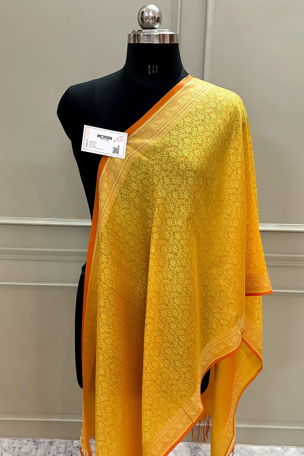 Yellow Resham Zari Silk Banarasi Stole