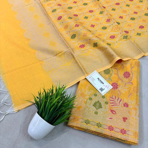 Yellow Yoga Jaal Cotton Silk Banarasi Suit