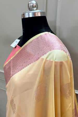 Yellow and Pink Golden Zari Banarasi Silk Saree