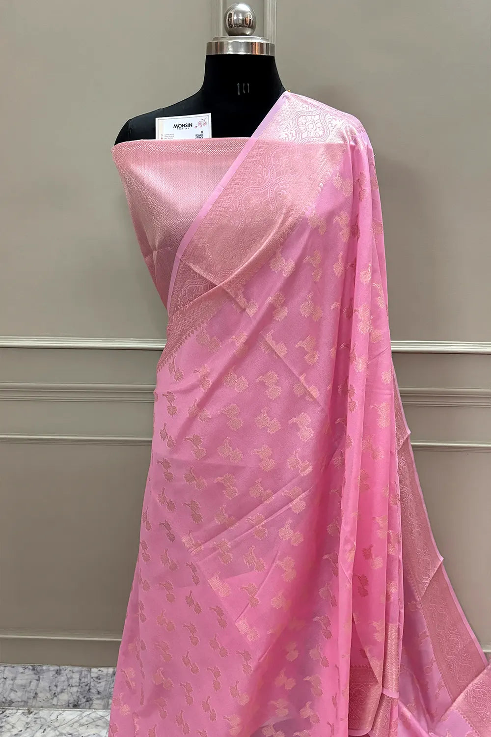 Baby Pink Daab Buti Chanderi Silk Banarasi Saree