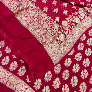 Pinkish Red Guldasta Pure Georgette Silk Banarasi Suit