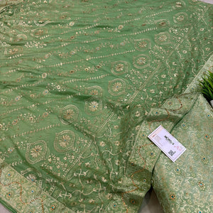 Pista Stone Work Kimkhab Silk Banarasi Gharara
