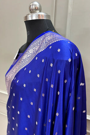 Royal Blue Chitrani Buti Katan Silk Banarasi Saree