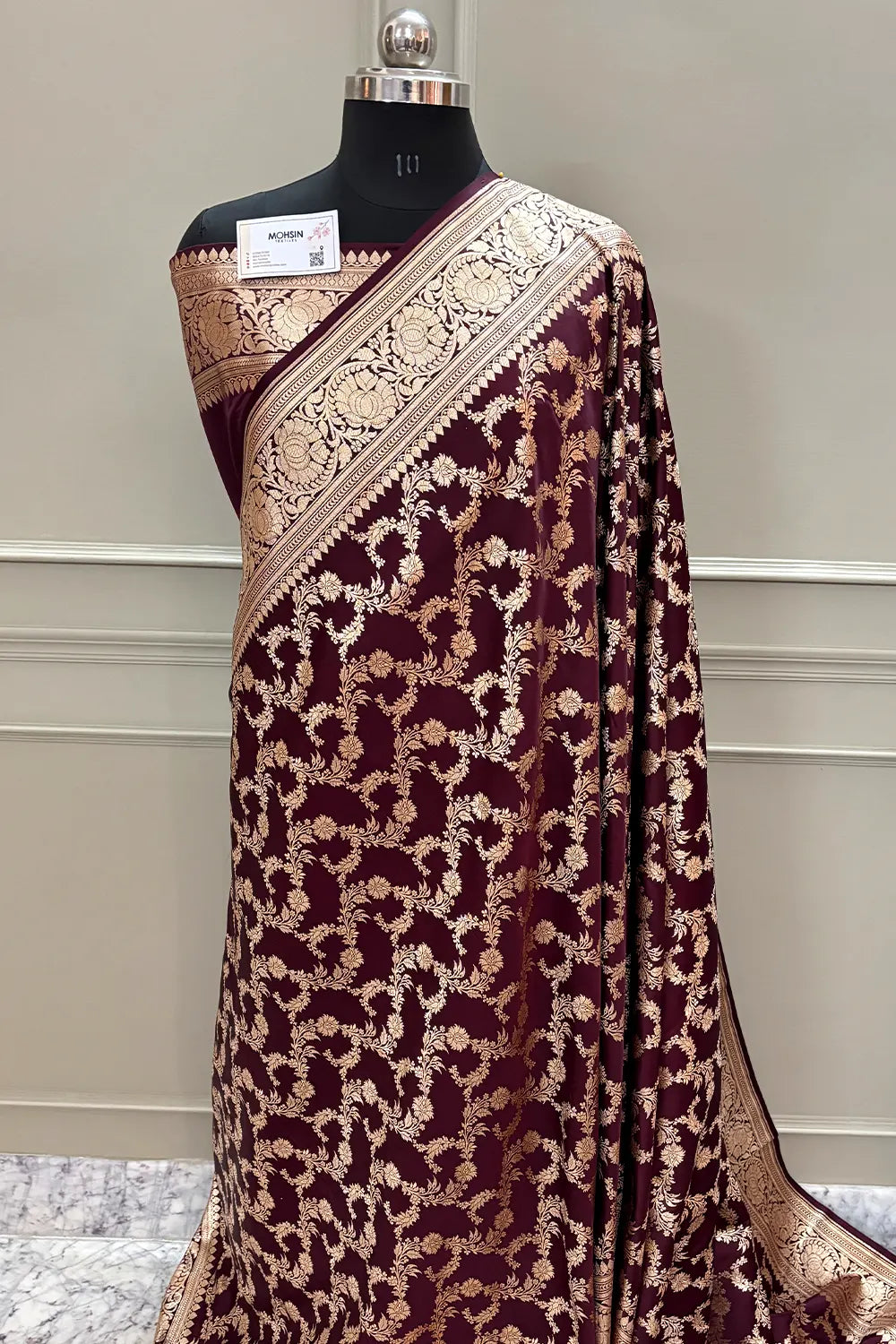 Wine Moglai Jaal Katan Silk Banarasi Saree