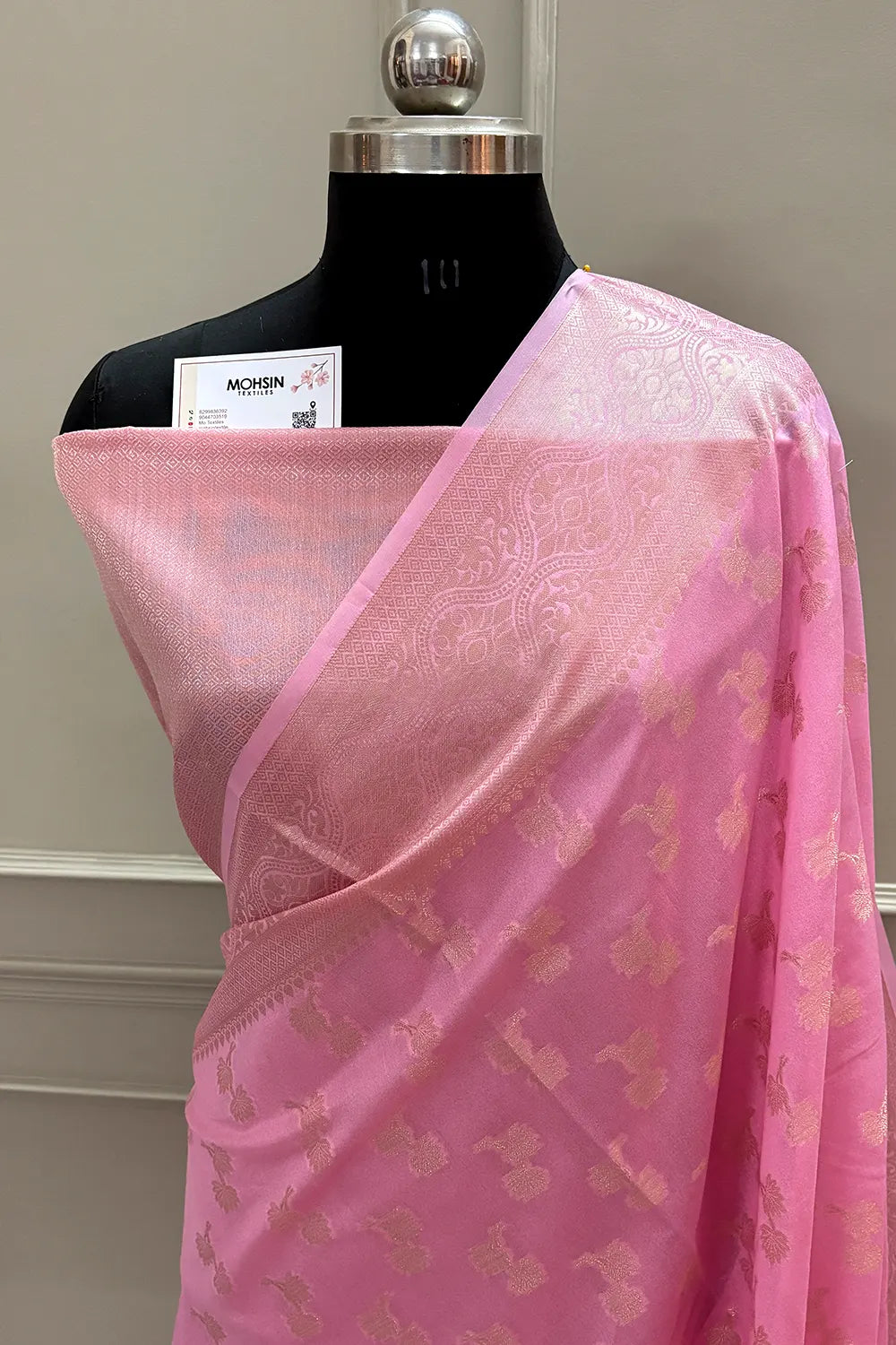Baby Pink Daab Buti Chanderi Silk Banarasi Saree