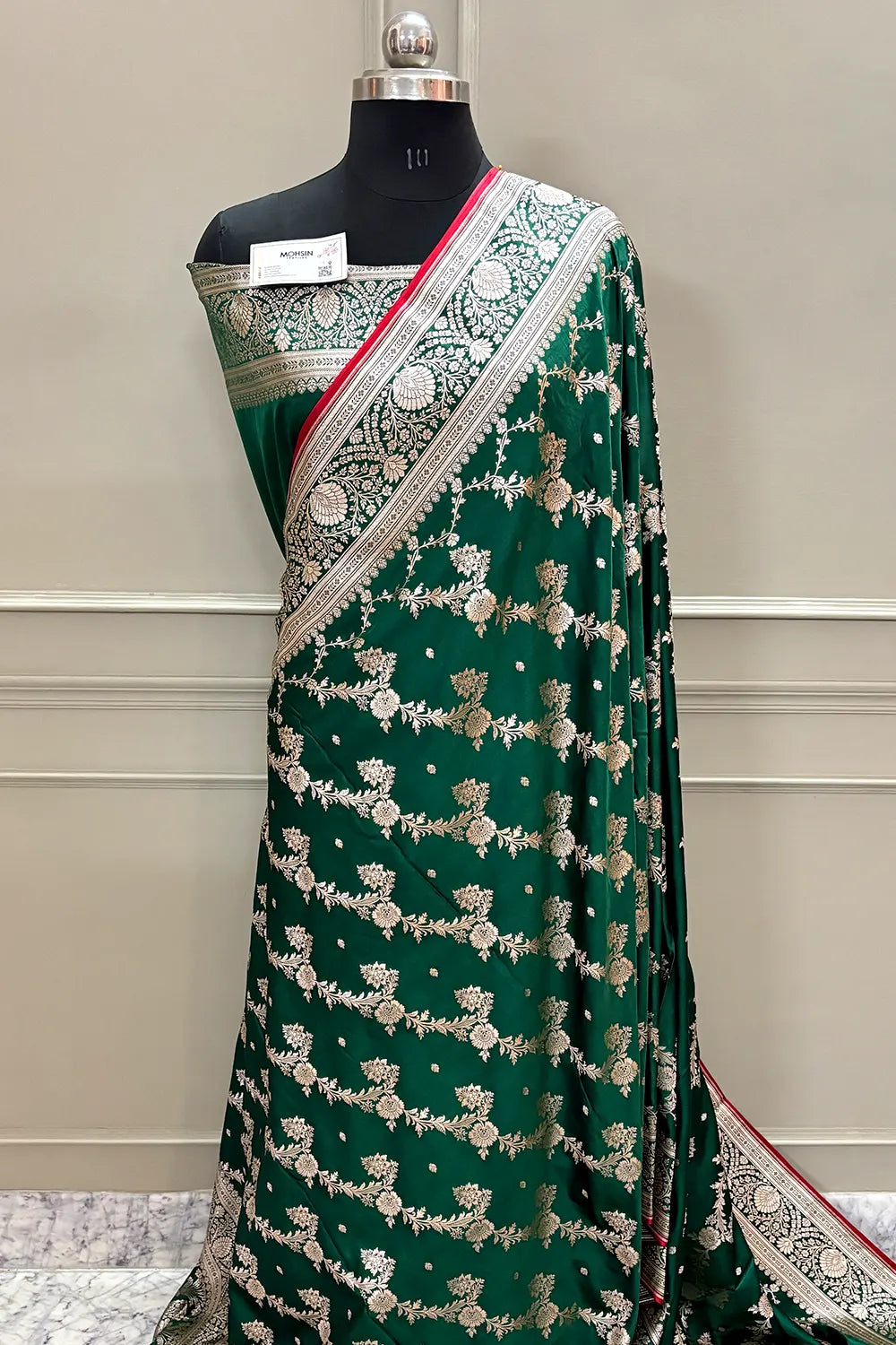 Bottle Green Papakipari Katan Silk Banarasi Saree