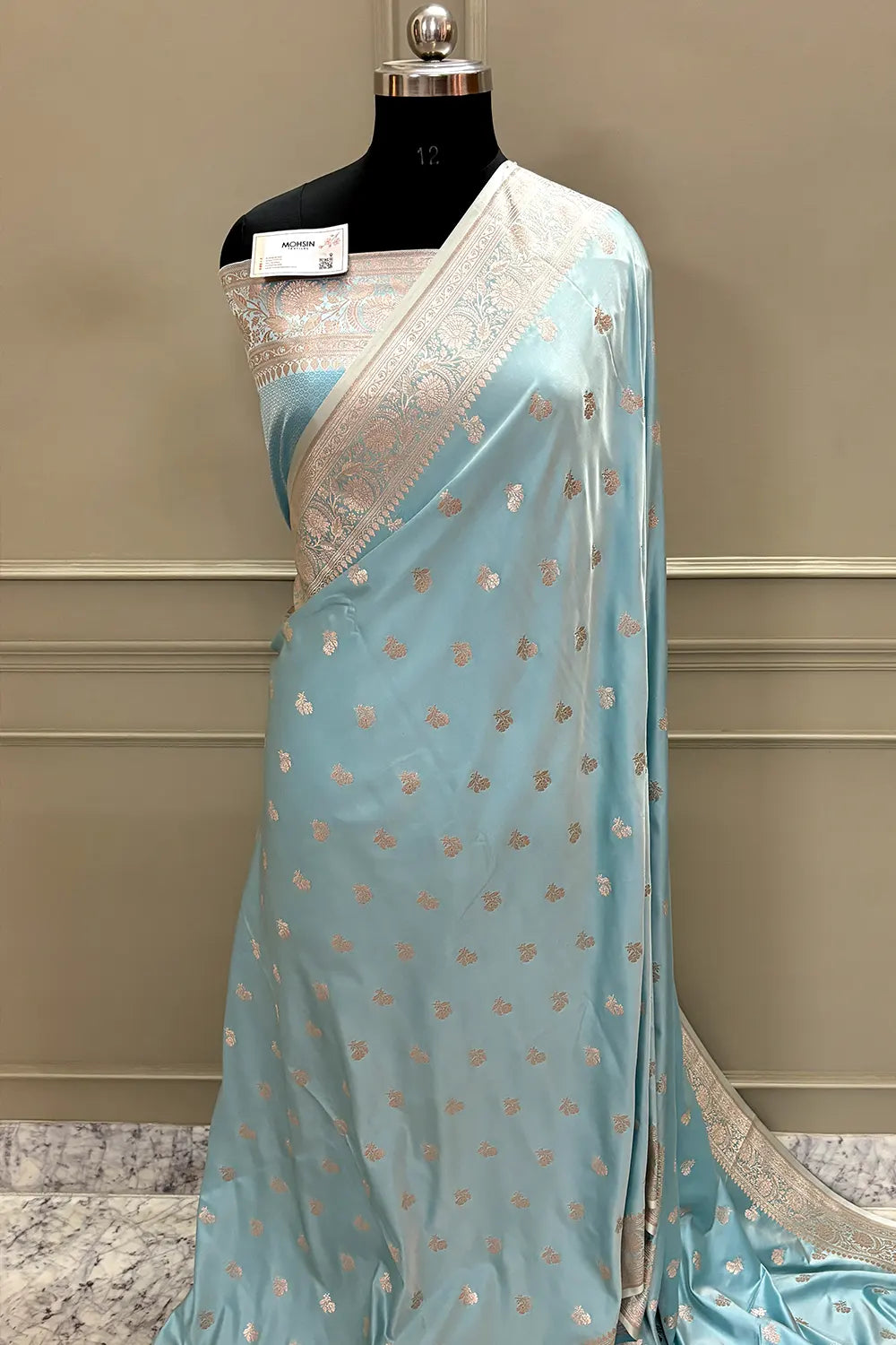Firozi Chaman Buti Katan Silk Banarasi Saree