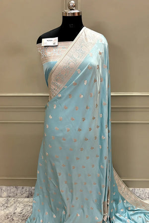 Firozi Chaman Buti Katan Silk Banarasi Saree