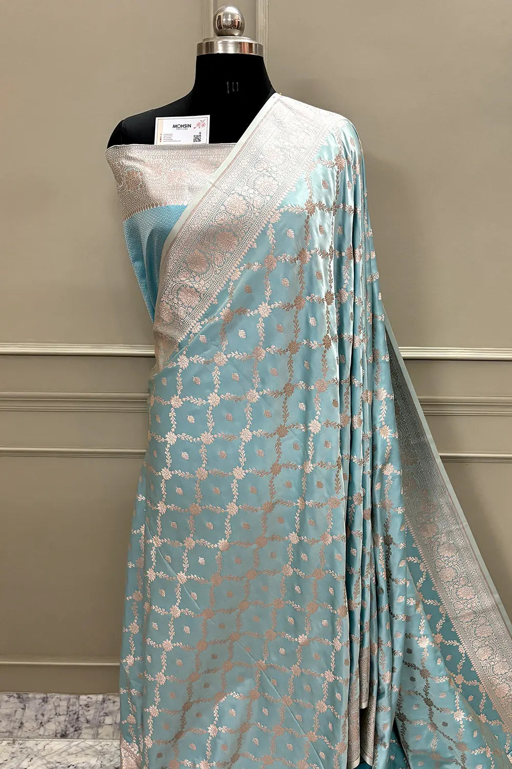 Firozi Qaidi Buti Katan Silk Banarasi Saree