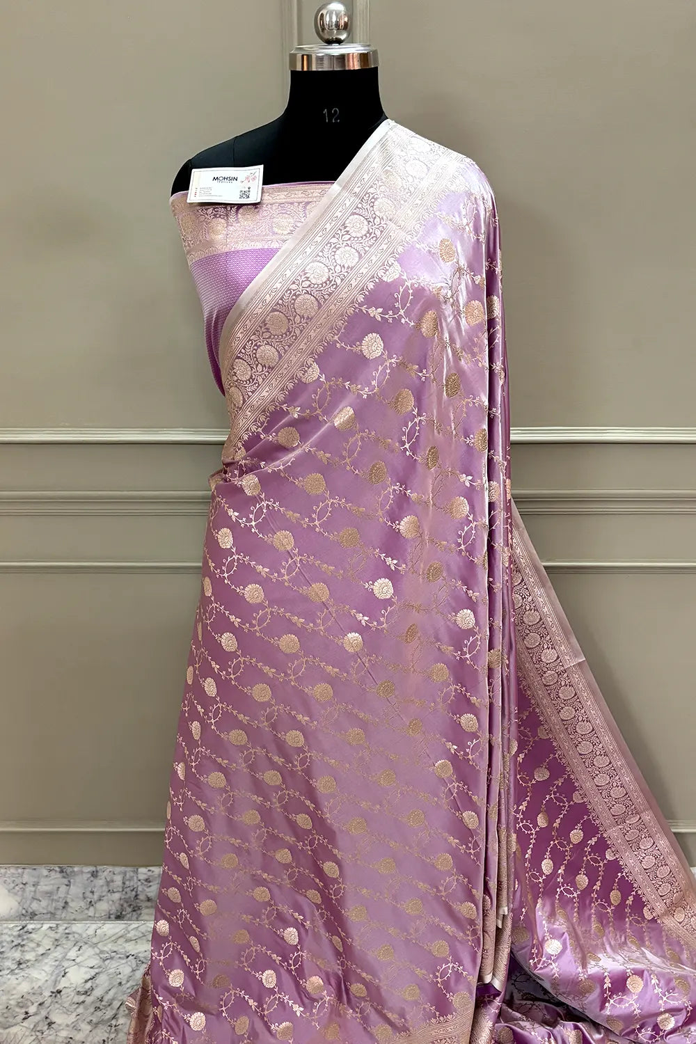 Lavender Ropeway Jaal Katan Silk Banarasi Saree