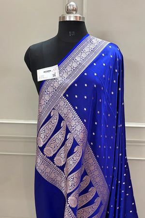 Royal Blue Chitrani Buti Katan Silk Banarasi Saree