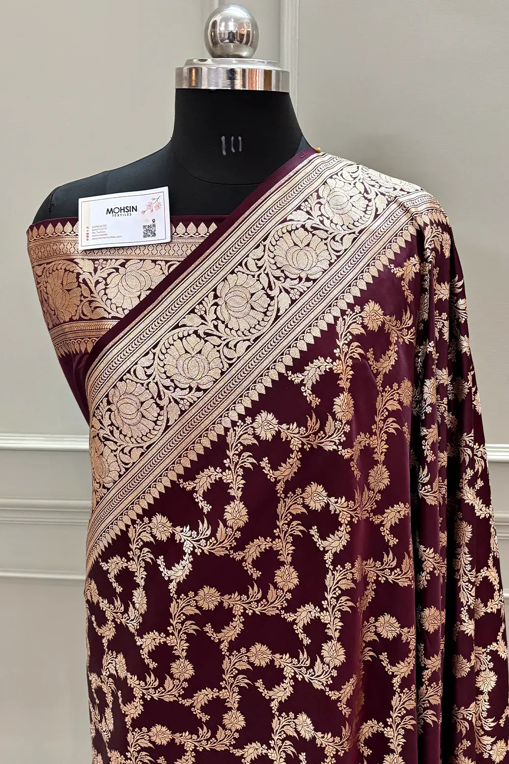 Wine Moglai Jaal Katan Silk Banarasi Saree