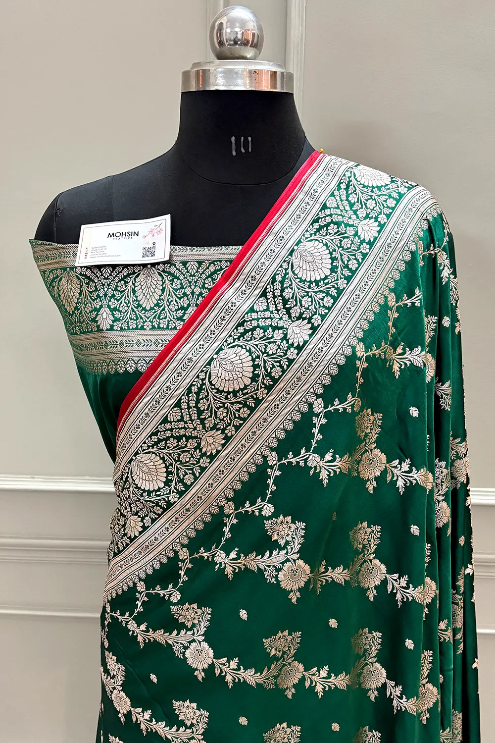 Bottle Green Papakipari Katan Silk Banarasi Saree