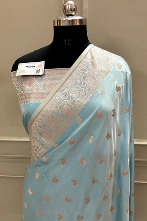 Firozi Chaman Buti Katan Silk Banarasi Saree