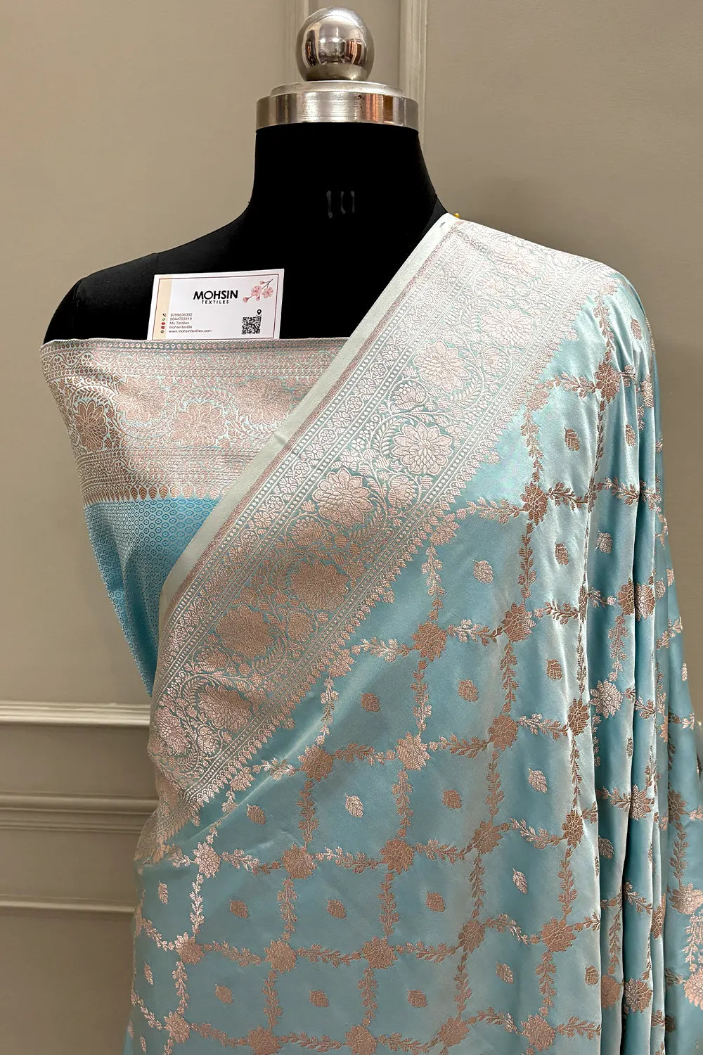 Firozi Qaidi Buti Katan Silk Banarasi Saree