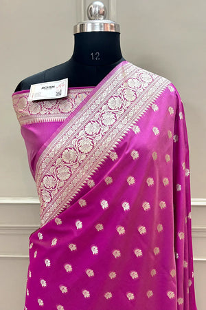 Magenta Ghonga Buti Katan Silk Banarasi Saree