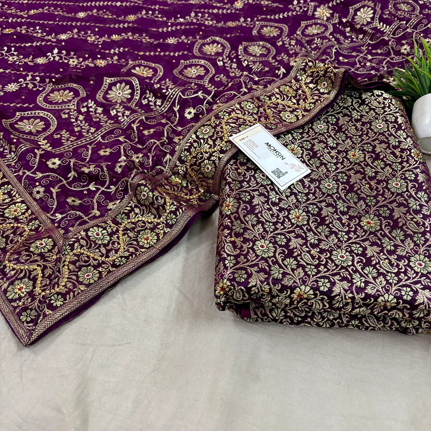 Purple Stone Work Kimkhab Silk Banarasi Gharara
