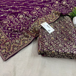 Purple Stone Work Kimkhab Silk Banarasi Gharara