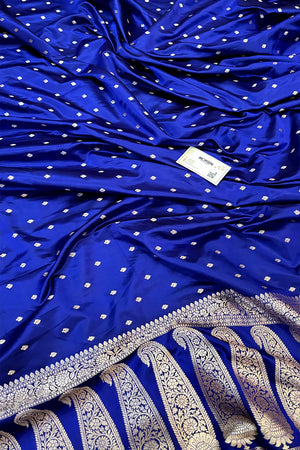Royal Blue Chitrani Buti Katan Silk Banarasi Saree