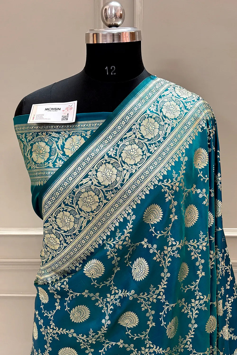 Teal Pankhuri Jaal Katan Silk Banarasi Saree