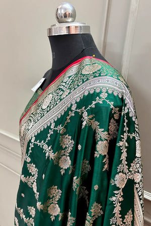 Bottle Green Papakipari Katan Silk Banarasi Saree