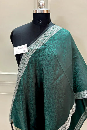 Bottle Green Resham Zari Silk Banarasi Stole