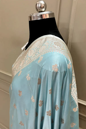 Firozi Chaman Buti Katan Silk Banarasi Saree
