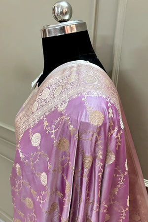 Lavender Ropeway Jaal Katan Silk Banarasi Saree