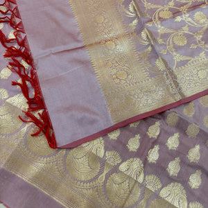 Mauve Gumbad Crown Satin Silk Banarasi Suit