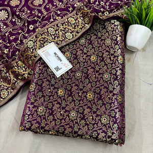 Purple Stone Work Kimkhab Silk Banarasi Gharara