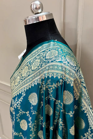 Teal Pankhuri Jaal Katan Silk Banarasi Saree