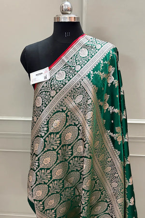 Bottle Green Papakipari Katan Silk Banarasi Saree