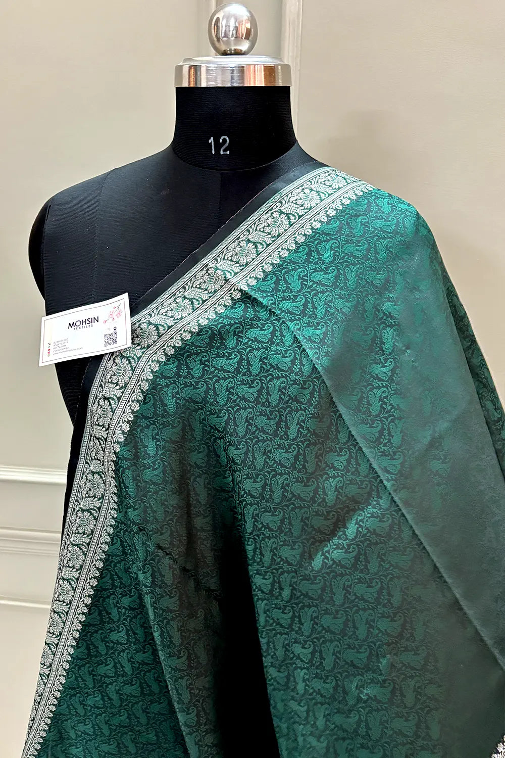 Bottle Green Resham Zari Silk Banarasi Stole