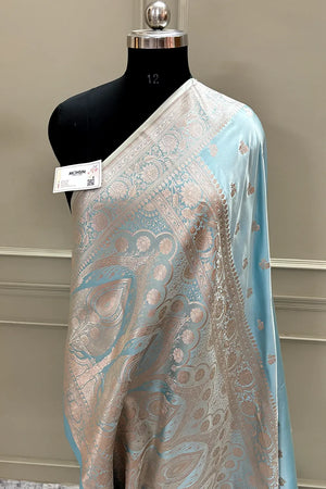 Firozi Chaman Buti Katan Silk Banarasi Saree