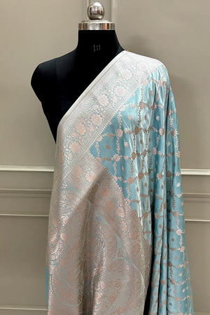Firozi Qaidi Buti Katan Silk Banarasi Saree